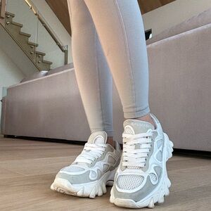 Balmain White and Ash Gray Women's Sneakers